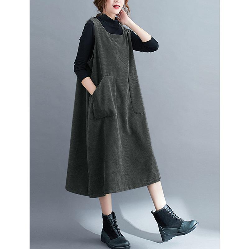 DIMANAF 2024 Женское Осеннее Платье Без Рукавов Большого Размера Женское Вельветовое Длинное Платье Повседневное Большое Свободное Платье