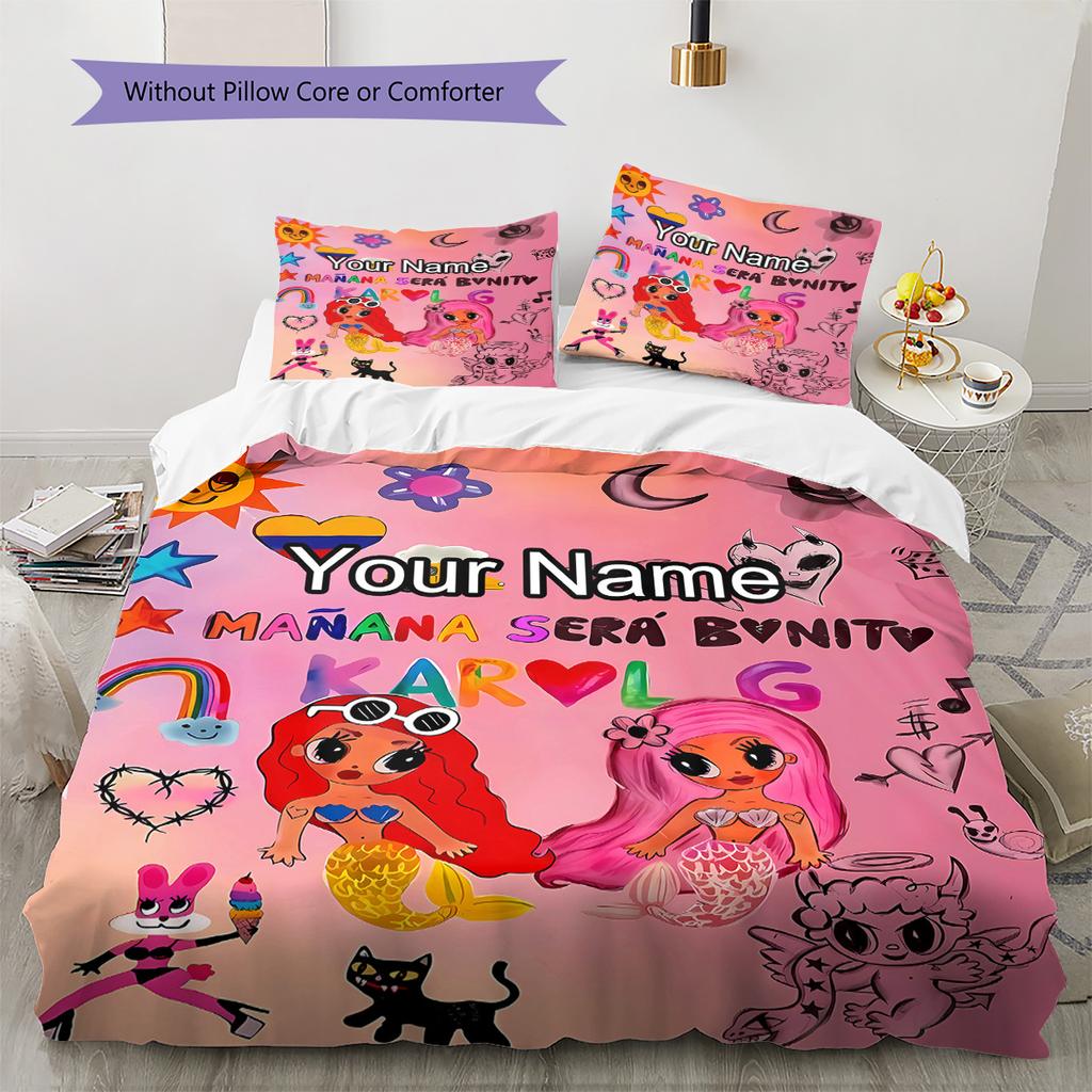 Colorful Fantasy Collage Custom Name Pattern Bedding Quilt Set Quilt Cover Pillowcase Home Birthday Gift(1 * duvet cover + 2 * pillowcase, without cor