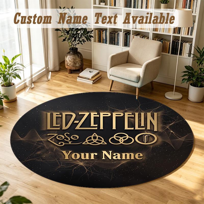 Round Rug Custom NameLed Zeppelin Pattern Non Slip Carpet Home Floor Decor