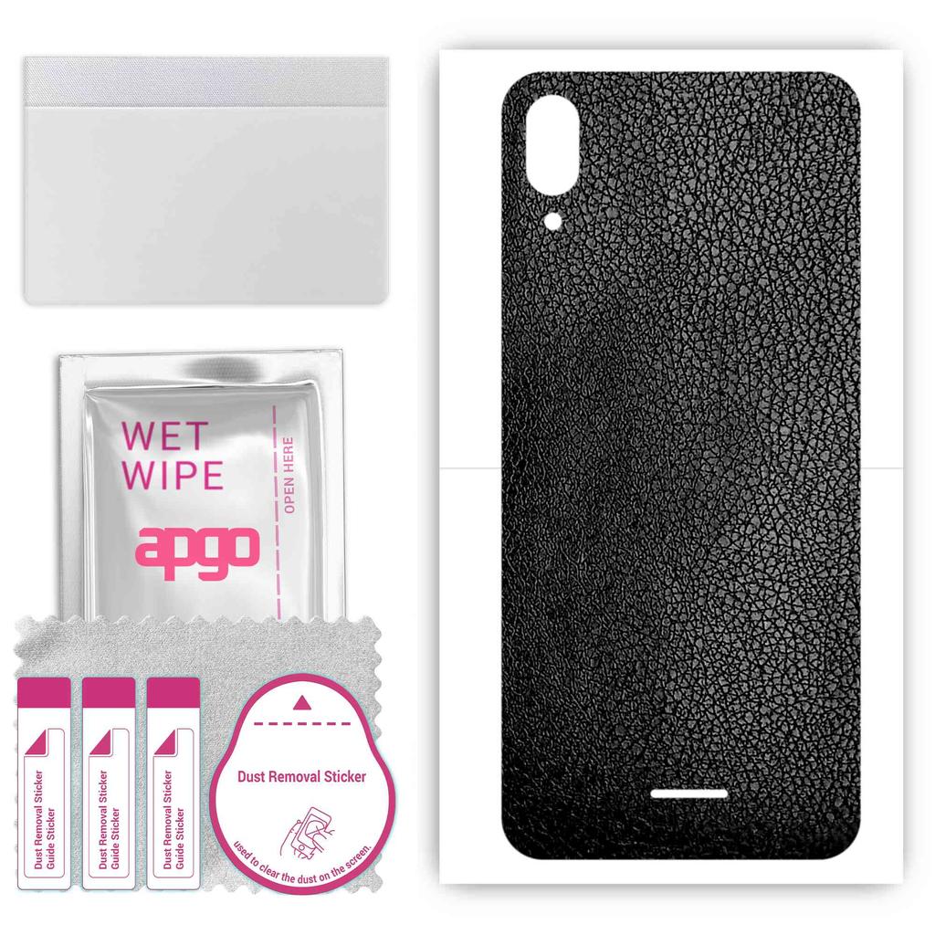 apgo Protective Skin Sticker for the Back Compatible with Wiko Y80, Wrap Film, Foil, Vinyl - Pattern Black Leather