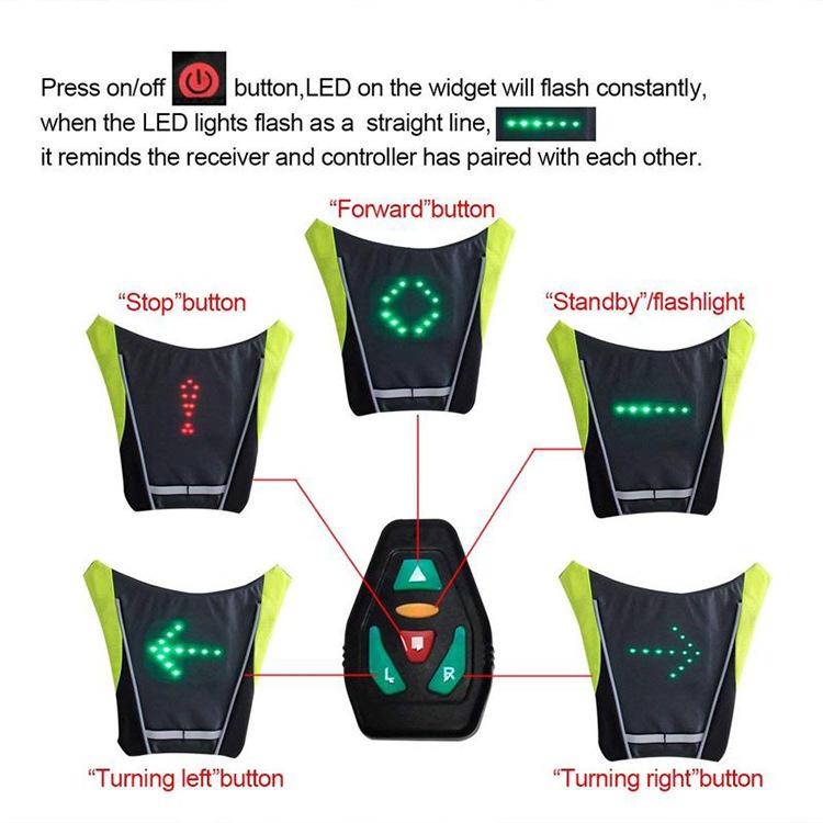 New Reflective Bicycle Backpack Wireless Remote Control LED Bag Men's and Women's Bicycle Running LED Bicycle Vest