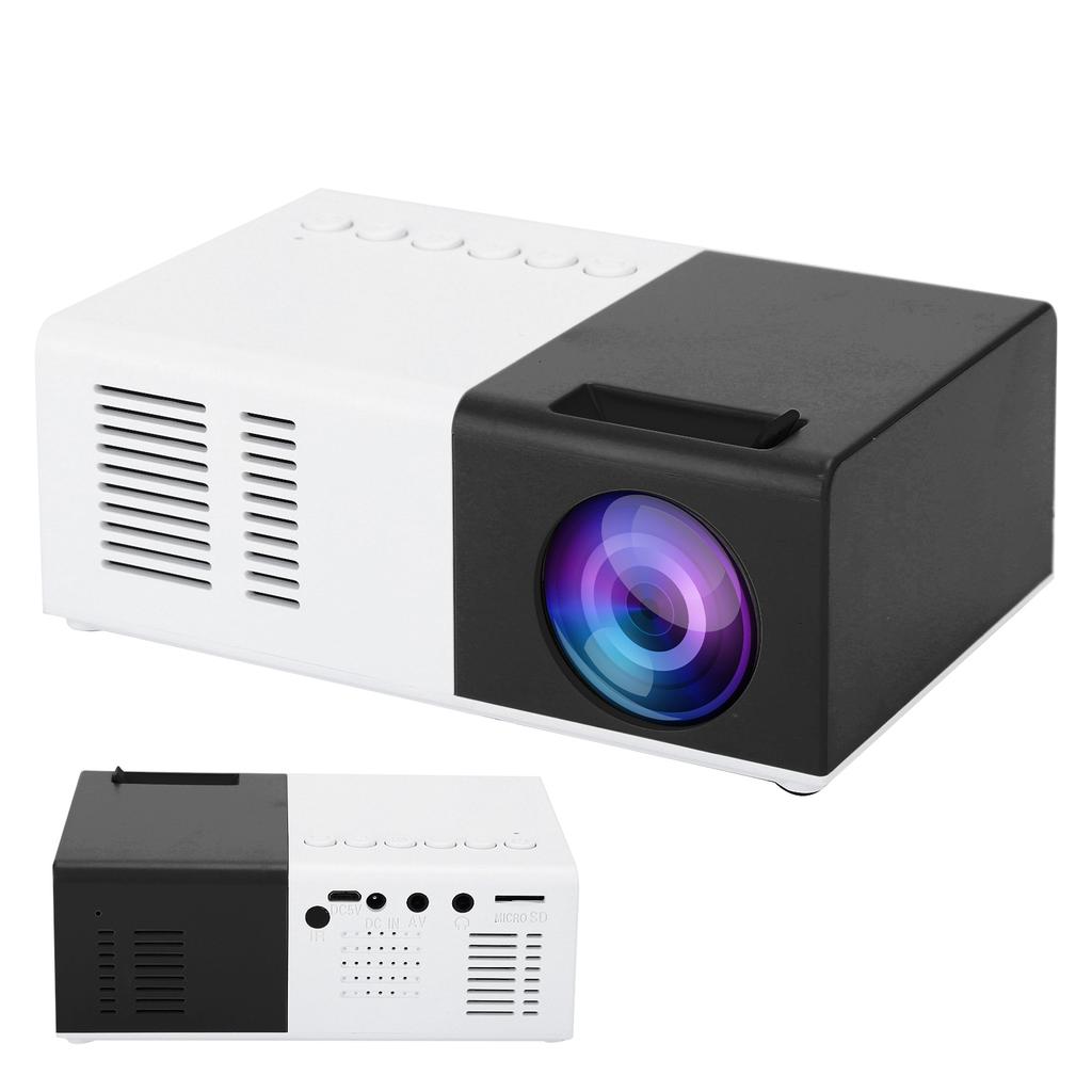 Мини портативный светодиодный проектор 1800LM с кронштейном для штатива для домашних развлечений(Черно-белый )