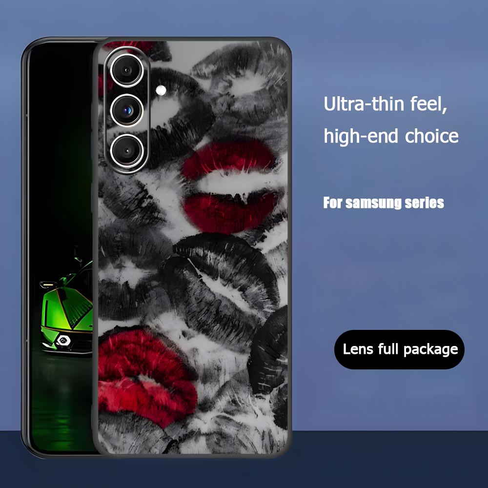 Модный чехол для телефона с принтом губ для Samsung Galaxy S25 S24 S23 S22 S21 S20 Plus Ultra Note20 Мягкий Черный