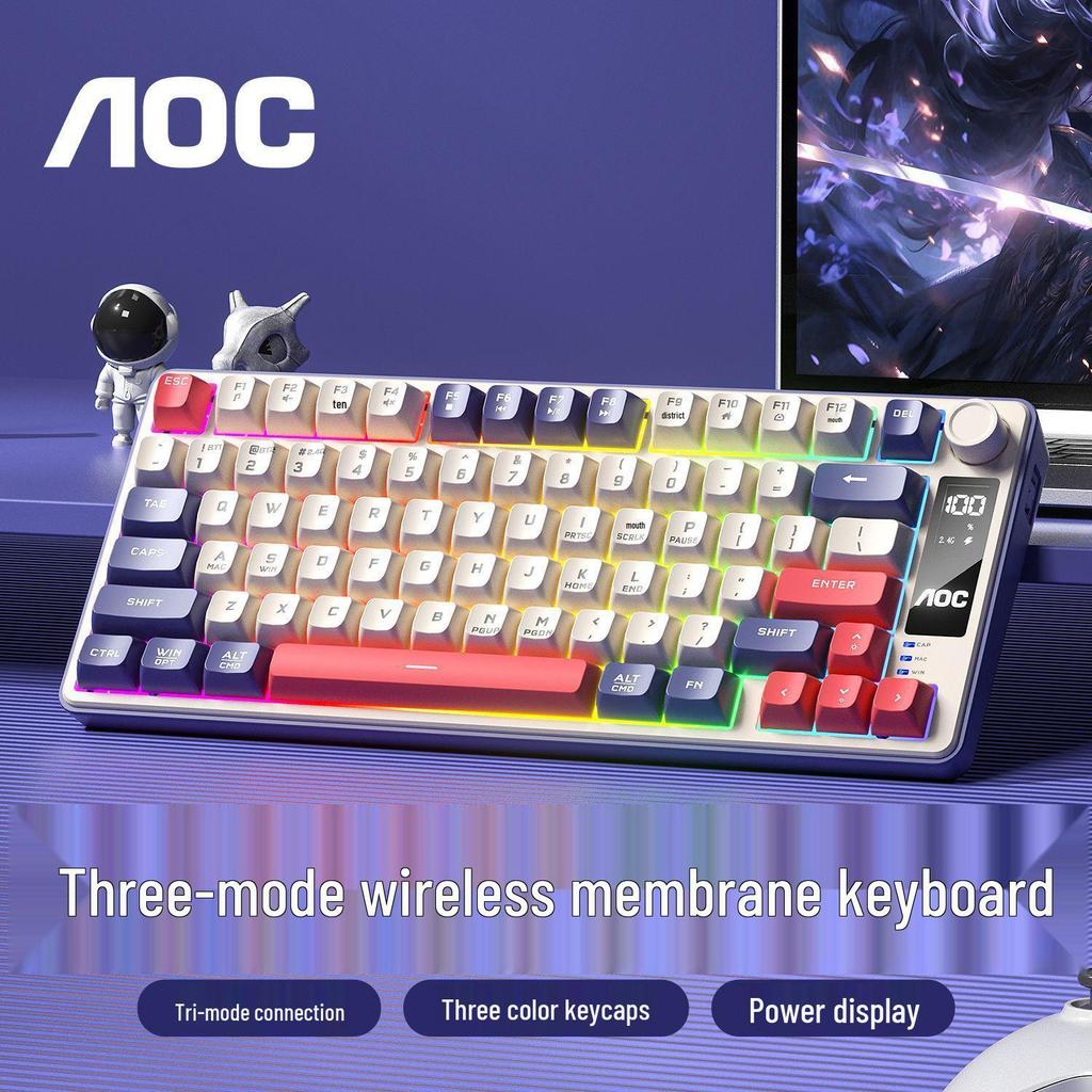 Беспроводной RGB-комплект клавиатуры и мыши AOC GK300 с тремя режимами - Механическое ощущение для игр и офиса, с экраном