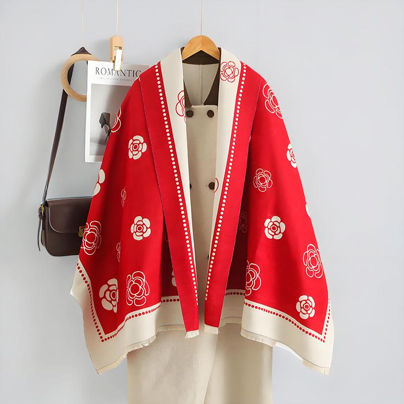 Luxury Double-Sided Women's Scarf: Thick Imitation Cashmere Shawl & Neck Warmer for Autumn/Winter