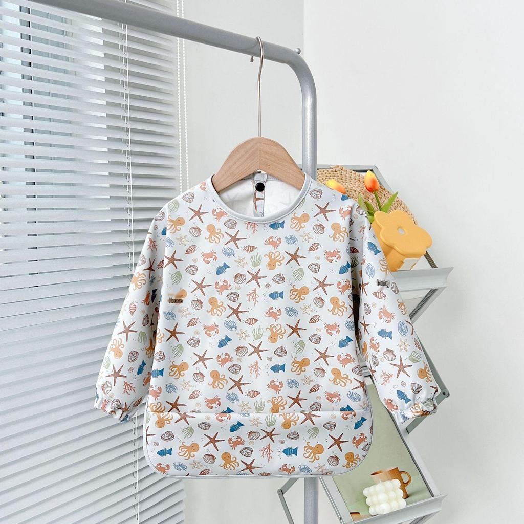 Reversible Waterproof Baby Smock & Bib - Denmark Painting Apron & Food Catcher Coverall