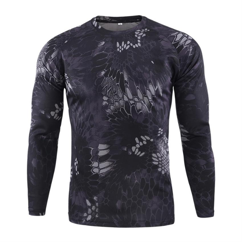 Spring and Autumn Outdoor Python Print 3D Jungle Camouflage Training Clothing Crewneck T Shirt Men's Loose Long Sleeves