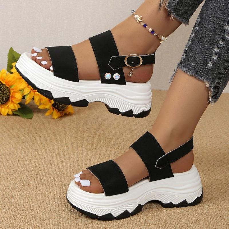 Summer New Large-size Foreign Trade Women's Shoes Wide-sided with Sweet Wind Thick-soled Wedge Sandals Women