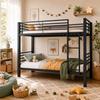 Metal Bunk Bed 90x200 cm, Load Capacity up to 350kg (150/200kg), Noise-free Metal Bed with Slatted Frame & Ladder Mountable Left/Right, Black