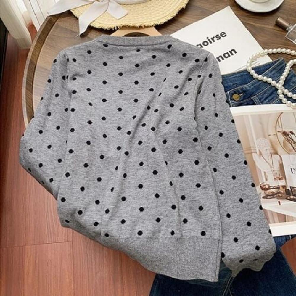 Navava Men S Daily Dot Round Neck Long Sleeve Knit Cardigan Nk2620