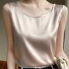 Women Summer Vest Round Neck Sleeveless Smooth Satin Vest Regular Fit Tank Tops Casual Camisole Clubs Daily Wear