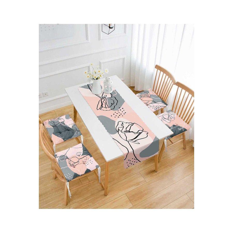 Набор подушек для стула с цифровой печатью Rose Design / 4 квадратных подушки для стула 40 × 40 см и 1 бегун