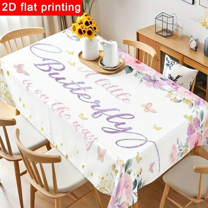 1pc Elegant Floral Baby Shower Tablecloth - Delicate Lavender Butterfly Design, Reusable And Easy to Clean Polyester Table Cover for Baby Announcement