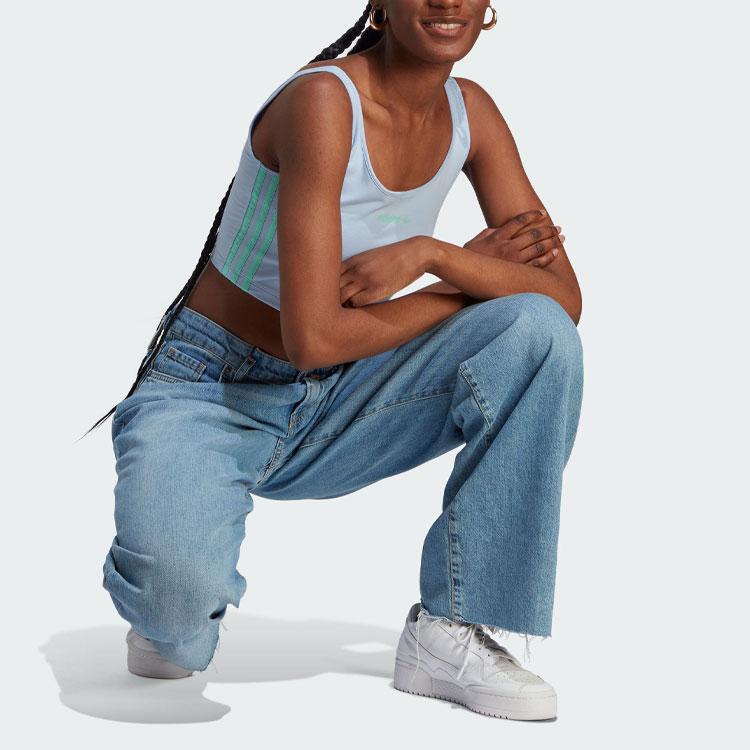 Adidas Originals Trefoil Crop Tank Top With Logo Lettering And Contrast Stripes Women Tops Light-Pink Blue IT8159