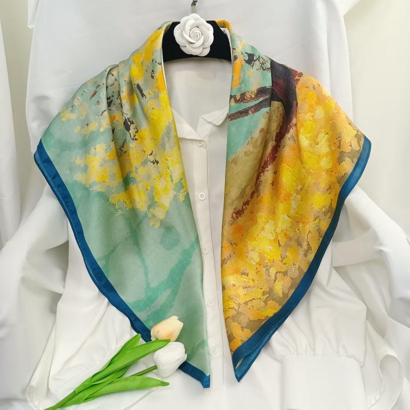 Spring and Autumn Thin Silk Scarf Women's Mulberry Silk 90 Square Scarf Versatile Fashion Shirt with Shawl Silk Scarf