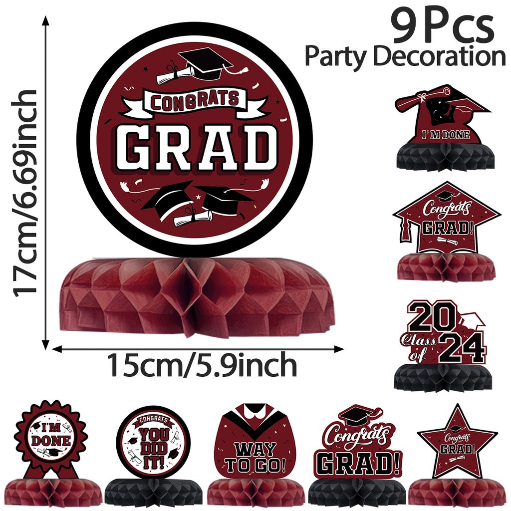 9 шт./набор украшений для выпускного вечера 2024 года, центральная часть выпускного стола, сотовые украшения для выпускного стола
