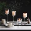 3PC Light Luxury Glass Candle Holder Tall Transparent Candlelights Romantic