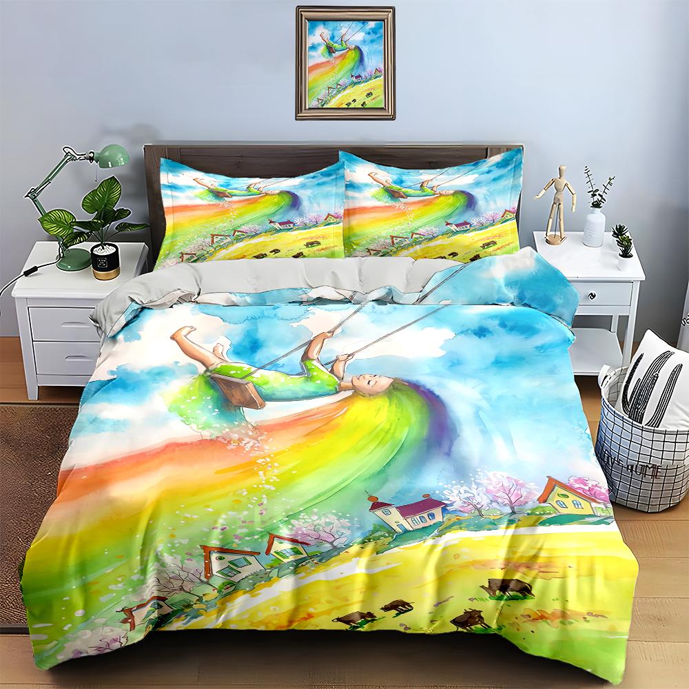 Colorful, whimsical, scenic. Bedding Duvet cover sets Duvet covers Pillowcases gifts (1 * Duvet Cover 2 * Pillowcases, without duvet insert)