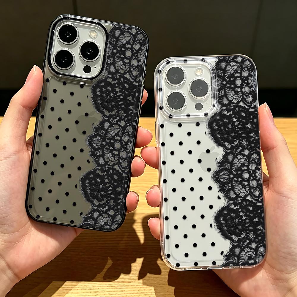 Polka Dot Lace Phone Case For Iphone 17 Pro Max 17 16 Pro 15 14 13 12 11 14 Plus Air Shockproof Silicone Soft Cover