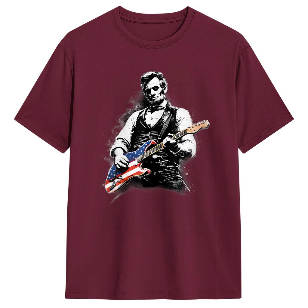 Unisex Abraham Lincoln Abe Lincoln Playing Guitar TShirts Cotton Tops Summer Classic ShortSleeved TShirt Crew Neck Tshirt