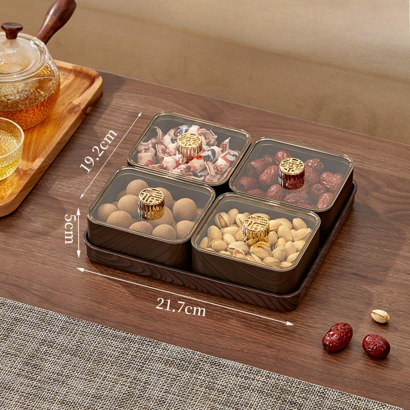 Премиальная фруктовая тарелка с имитацией текстуры дерева, блюдо для дома, ретро-конфетница с большой крышкой, влагозащитный ящик для орехов в гостиную
