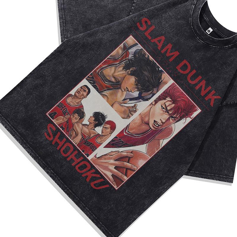 Washed Vintage Men'S T-Shirt American Retro Animation Digital Printing Small Neckline Short-Sleeved T-Shirt For Men And Women