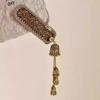 Blue Gem Healing Rhinestone Pearl Ethnic Tassel Hair Clip for Women