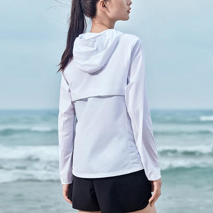 Anta Running Series Solid Color Logo Zip Long Sleeve Hooded Sun Protection Jacket Women Jackets Pure-White 162335606-1