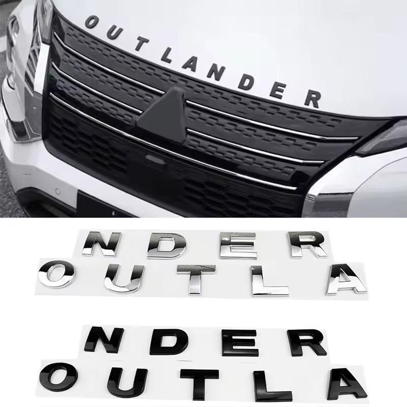 Car 3D ABS Letters Logo Decals Sticker For OUTLANDER 2023 2024 Car Front Head Hood Alphabet Emblem Badge Stickers