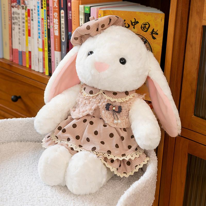 White Rabbit Small Hat Floral Skirt Animal Stuffed Plush Doll Gift Pillow