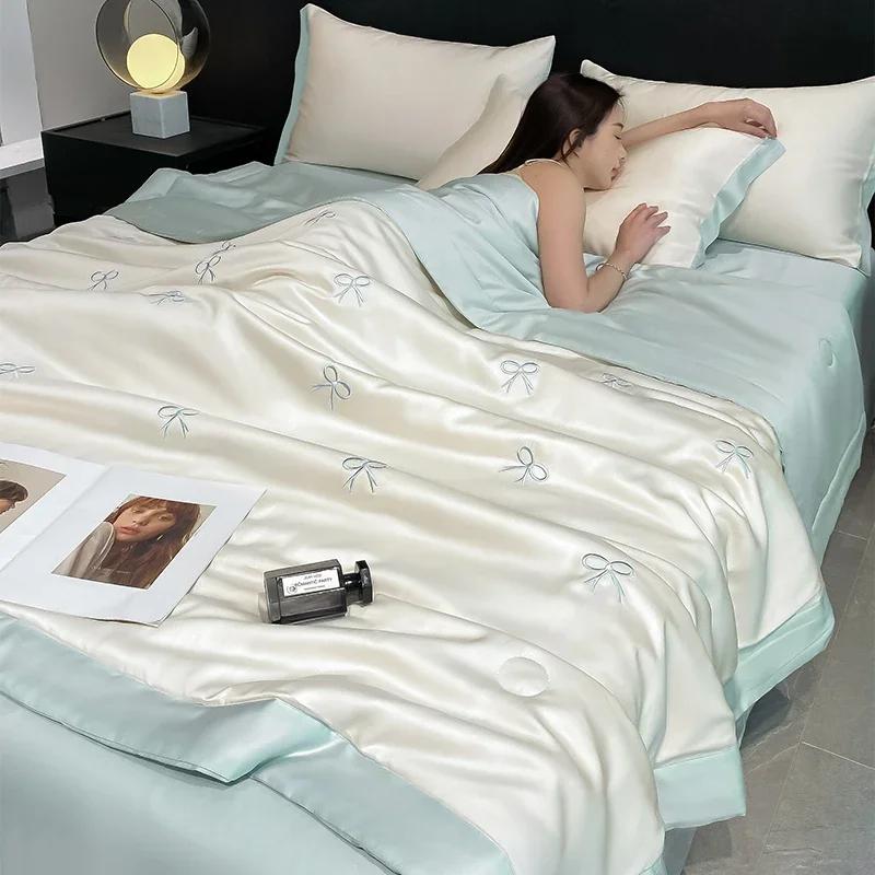 Высококачественное вышитое весенне-летнее одеяло, комплект из 4 или 3 или 1 роскошное приятное для кожи летнее одеяло, легкое одеяло