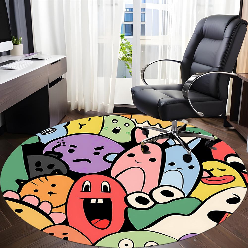 1pc Colorful Creatures Carpet, Round Non Slip Durable Large Size Office Carpet, Suitable for Office