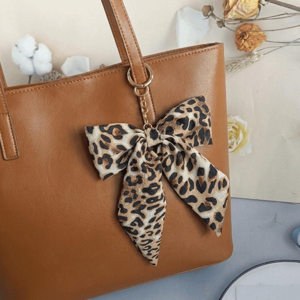 Polyester Leopard Print Keychain Fabric Keyring Accessory Y2K Style Bow Bag Charm Gift