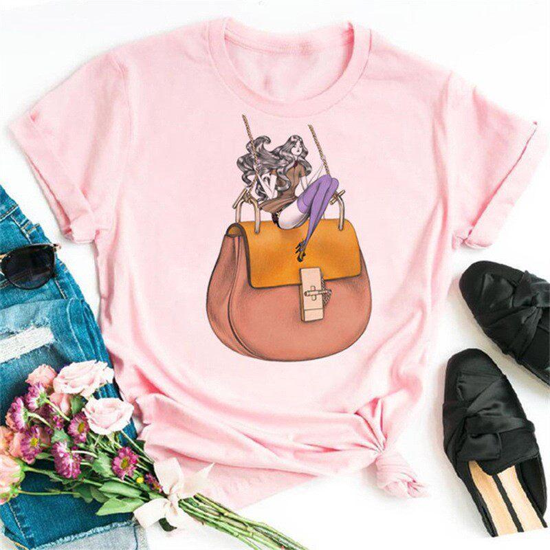 Fashionable Red High Heels Round Neck Pure Cotton Printed Unisexs and Womens Short Sleeved New Personalized Casual Tshirt