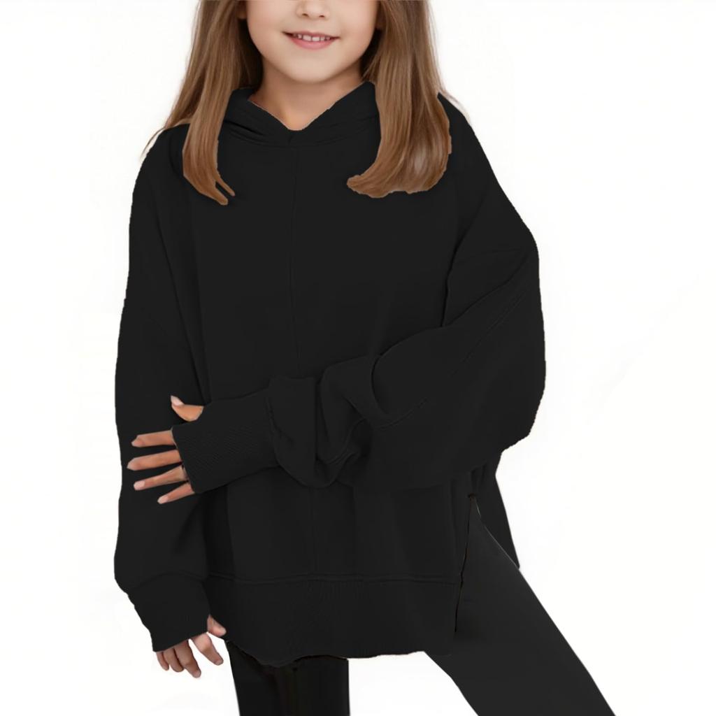 Girls' Oversized Hooded Sweatshirt Casual Long-Sleeve Drop-Shoulder Sweatshirt Top