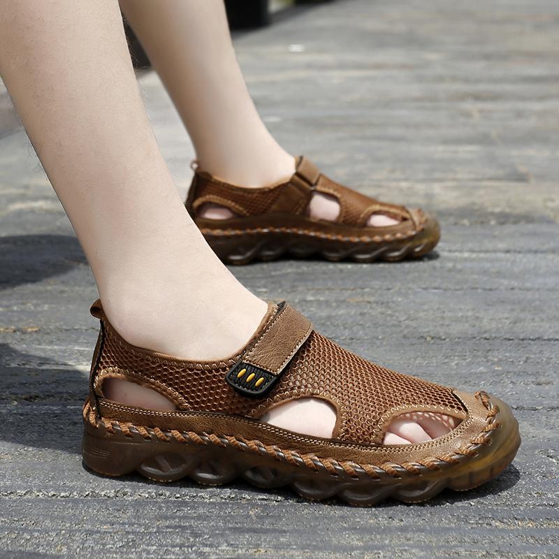 Кожаная модная прогулочная обувь, мужские элитные брендовые дышащие роскошные сандалии, универсальные мужские уличные лоферы, новые пляжные мужские сандалии