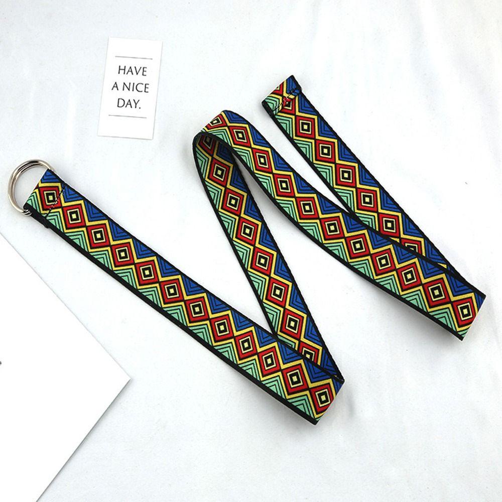 Ethnic Style Double Ring Buckle Waistband Canvas Strap Weave Waist Band Nylon Braided Belt
