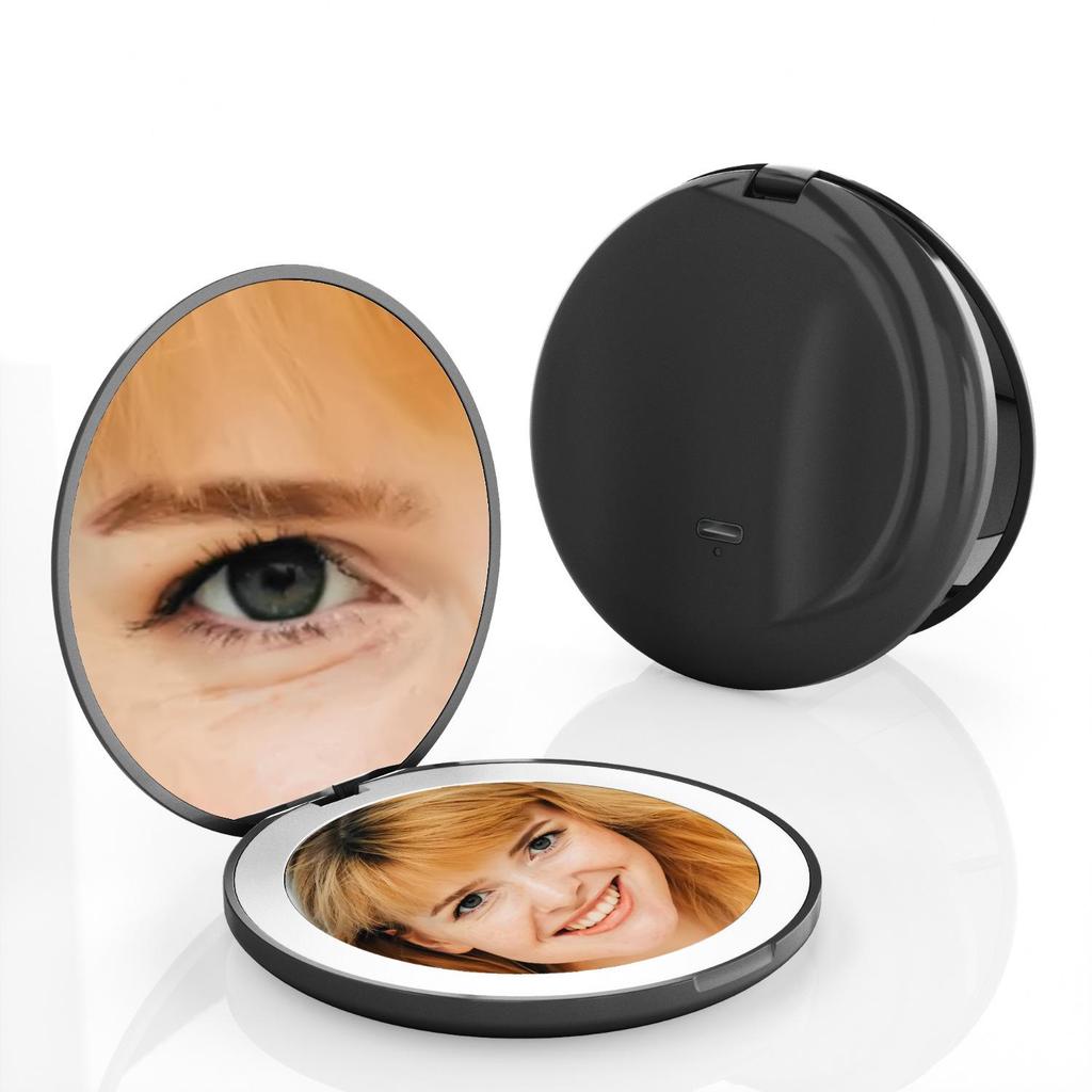 Портативное двустороннее зеркало для макияжа со светодиодной подсветкой, 10-кратное увеличение, складное, с подсветкой для гостиной