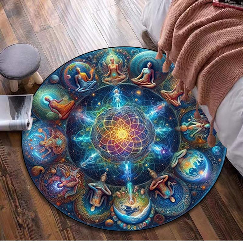 1Pc Lotus Meditation Circular Print Rug - home decoration Carpet For Living Room Bedroom Flooring Computer Chair Area Rug