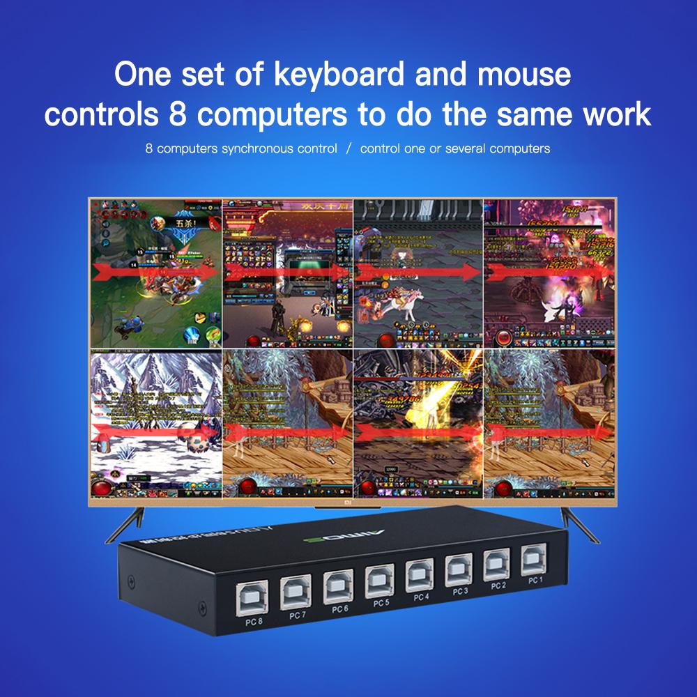 AIMOS 8 портов USB-синхронизатор USB-клавиатура и мышь Контроллер синхронизации KVM-переключатель Металл