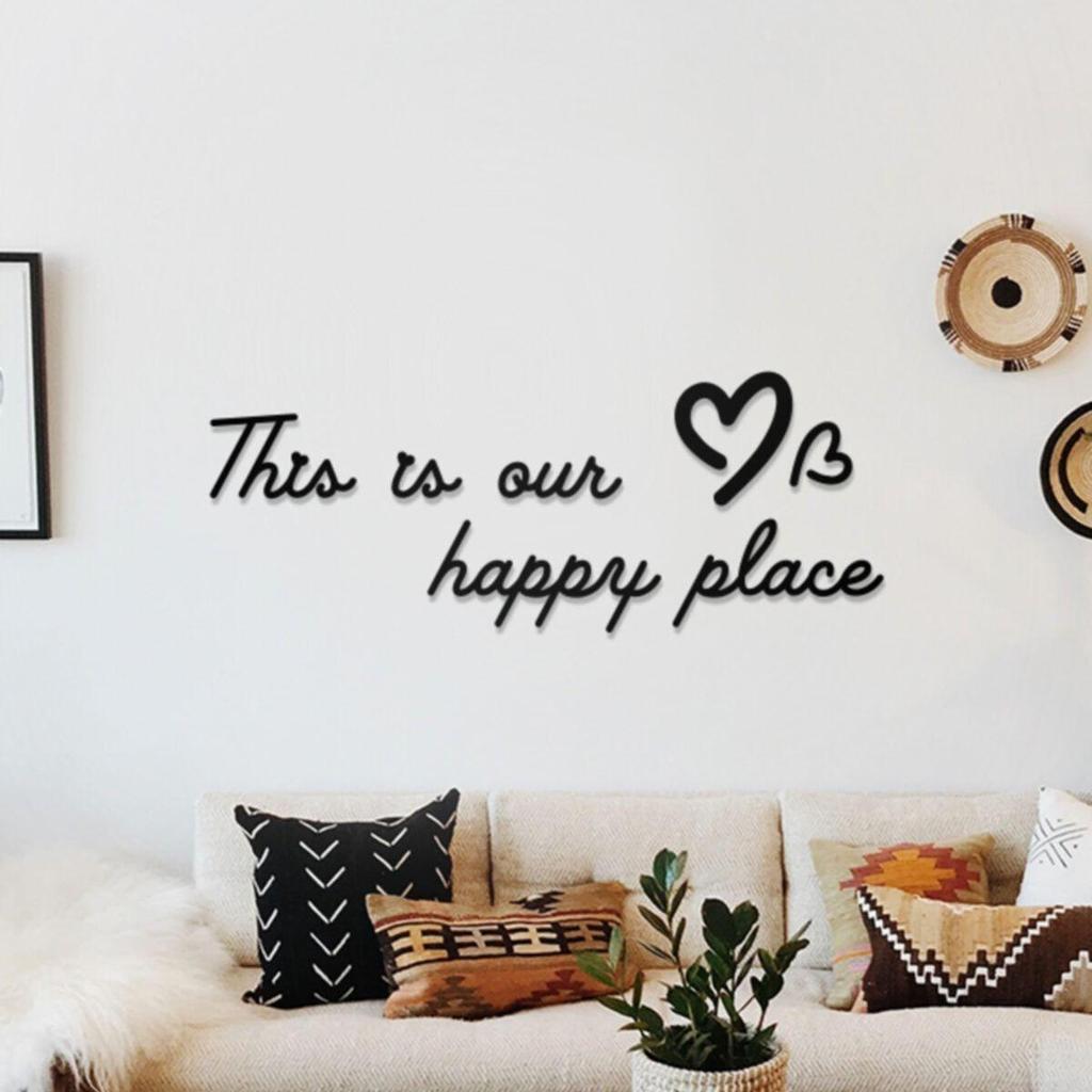 This Is Our Happy Place Written Decorative Wooden Wall Sticker Home Office Living Room Wall Decoration and Ornament