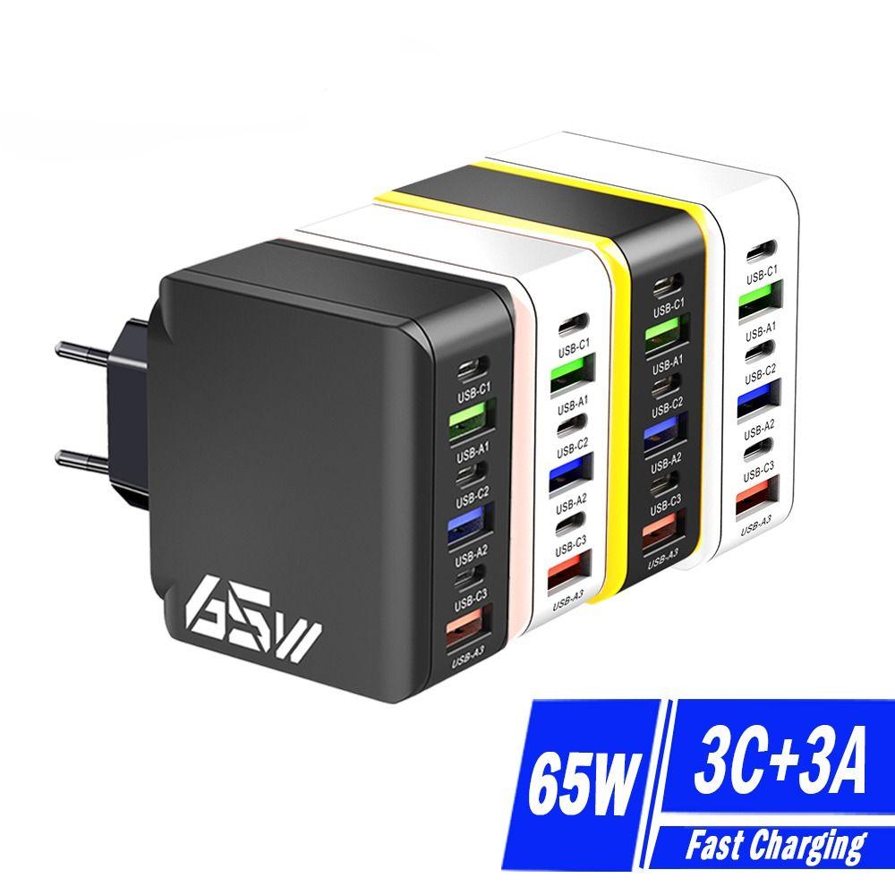 EU/US/UK Phone Charger Adapter USB A+C Multi Ports Charger for iPhone/Xiaomi/Samsung