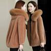 Winter Faux Fur Jacket Women's Fur Collar Hooded Parkas Plus Size 5XL Korean Loose Warm Coat Mother Solid Short Thicken Outwear