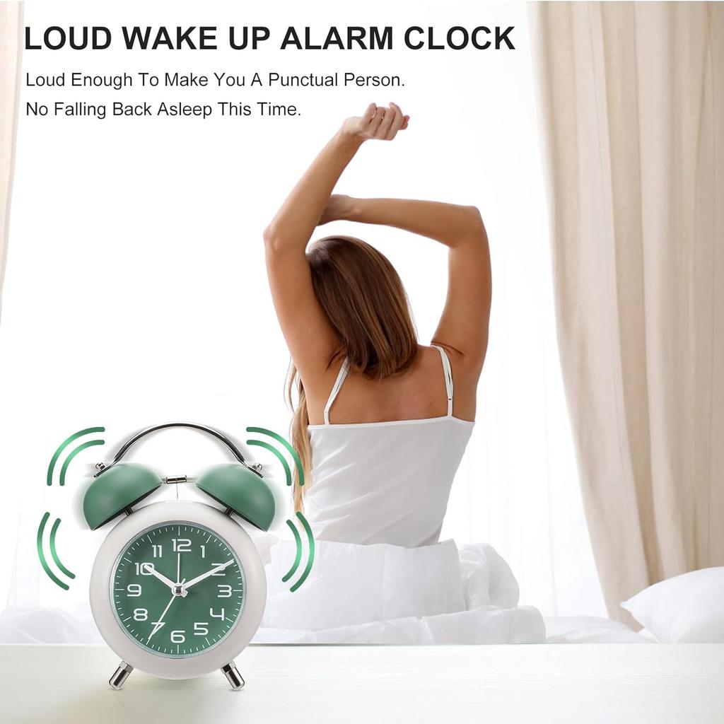 Будильник в стиле ретро с двойным звонком, бесшумный прикроватный будильник без тикания со светящейся подсветкой и ночником для школы-спальни