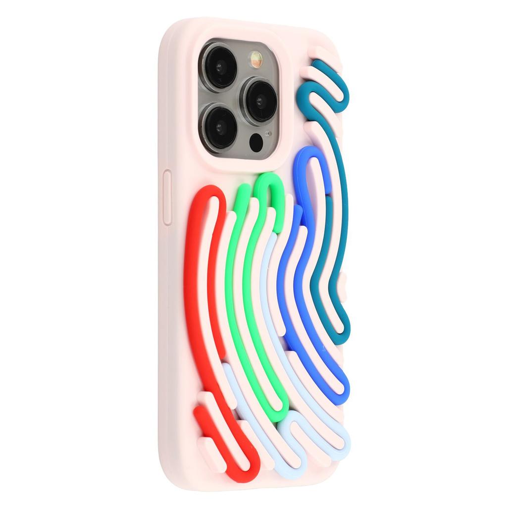 For iPhone 14 Pro Max Case 3D Stress Relief DIY Colorful Bar Silicone PC Phone Cover Arc Stripe