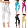 Womens Metallic Faux Leather Leggings Shiny Mid Waist Elastic Waistband Skinny Pants for Nightclub Dance Performance