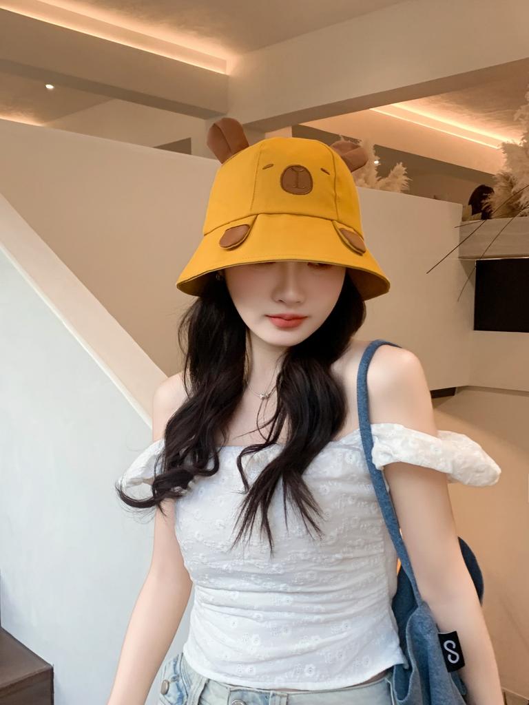 Spring Summer Bucket Hat For Women Men Cute Dog Ear Bear Nose Cartoon Fisherman Hat Outdoor Sun Hat Mountain Travel Beach Cap