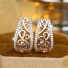 Luxury Gold Color Ethnic Hollow Flowers Drop Earrings for Women White Zircon Wedding Jewelry