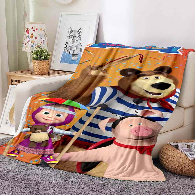 3D cartoon cute M-Masha and Bear blanket flannel home sofa bed bedroom warm portable children's gift picnic sleep soft blanket