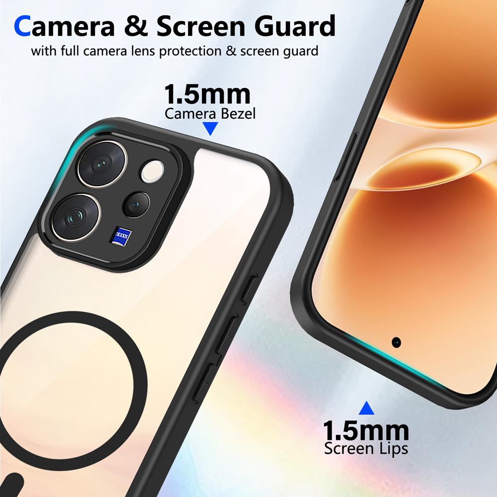 KEYSION Transparent Magnetic Phone Case for VIVO V70 5G Soft Silicone+PC Simple HD Clear Shockproof Back Cover for VIVO V70